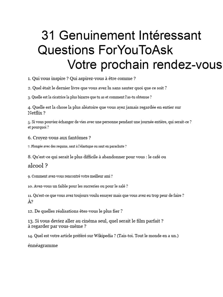 31 Questions Pour Mieux Se Connaître | PDF