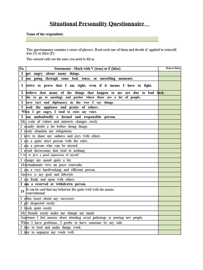 Situational Personality Questionnaire | PDF | Feeling | Mind