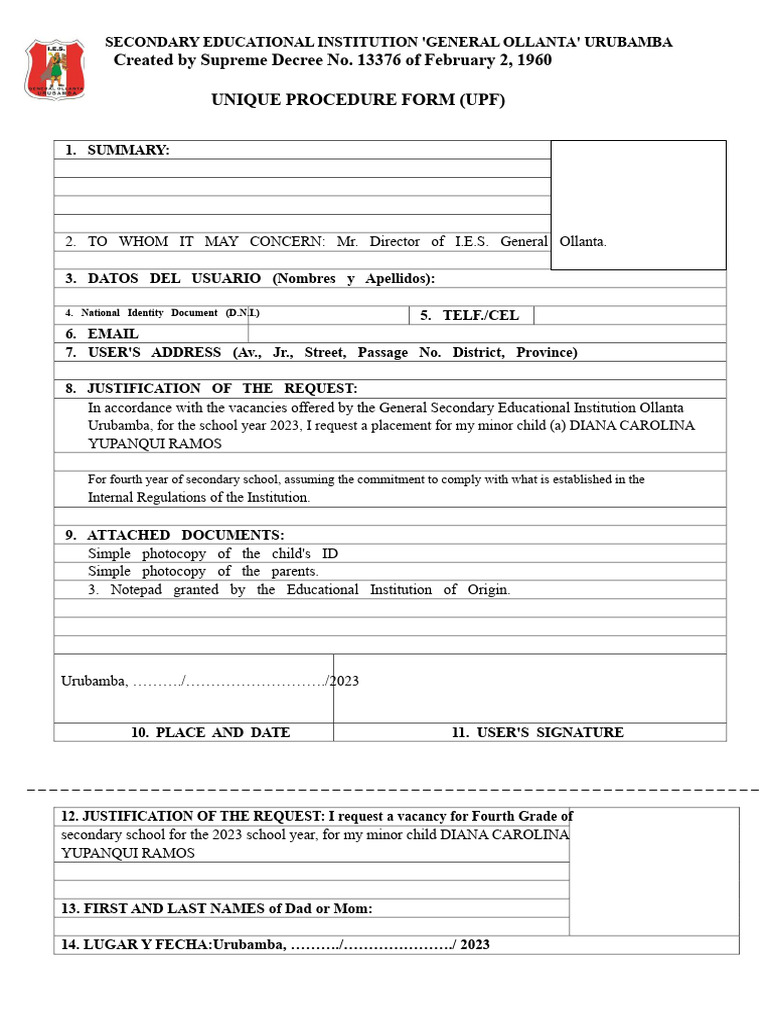 UNIQUE PROCESSING FORM - FUT | PDF