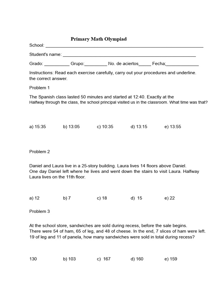 Primary Math Olympiad Exercises And Solutions PDF Area