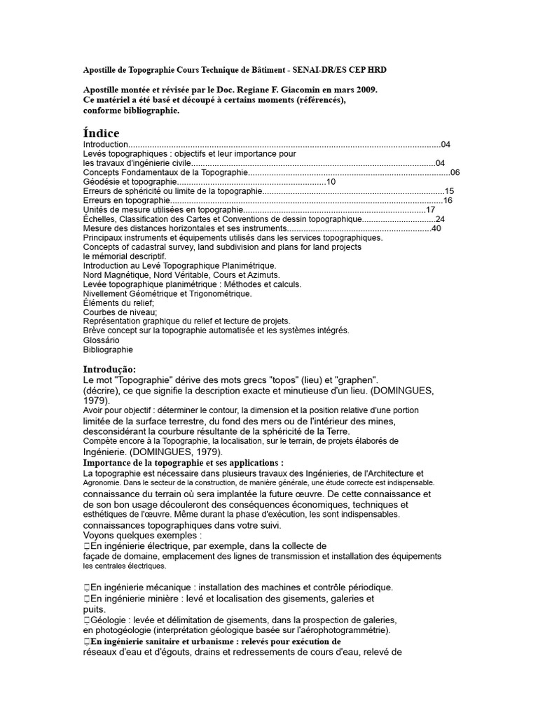 Cours de Topographie Technique SENAI-DR/ES | PDF | Topographie ...