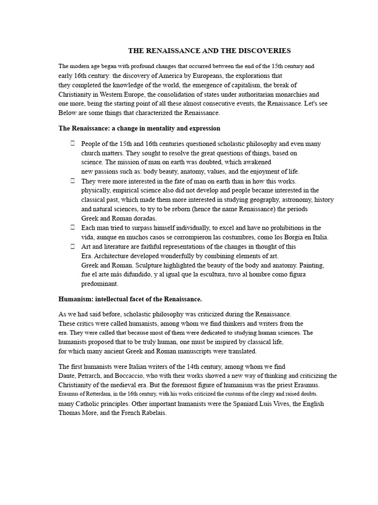 Renaissance: Art, Science, and Humanism | PDF | Age Of Discovery ...