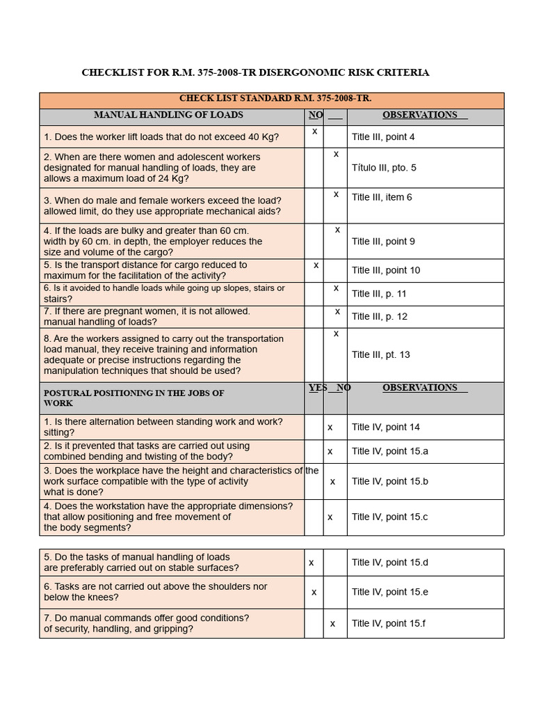 Check List For The R M 375 2008 TR | PDF | Safety | Occupational Safety ...