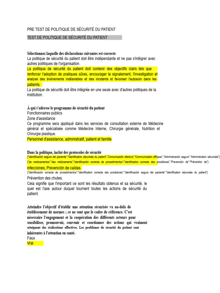 Politique de Sécurité du Patient : Guide | PDF