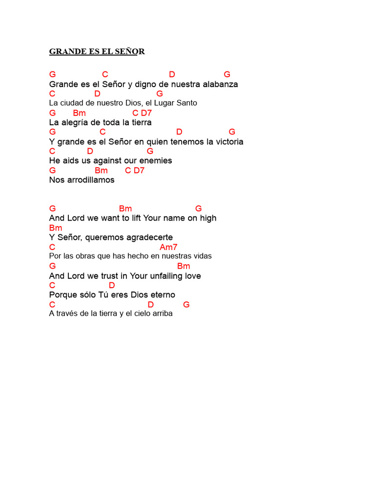 Grande Es El Señor Con Acordes Pdf