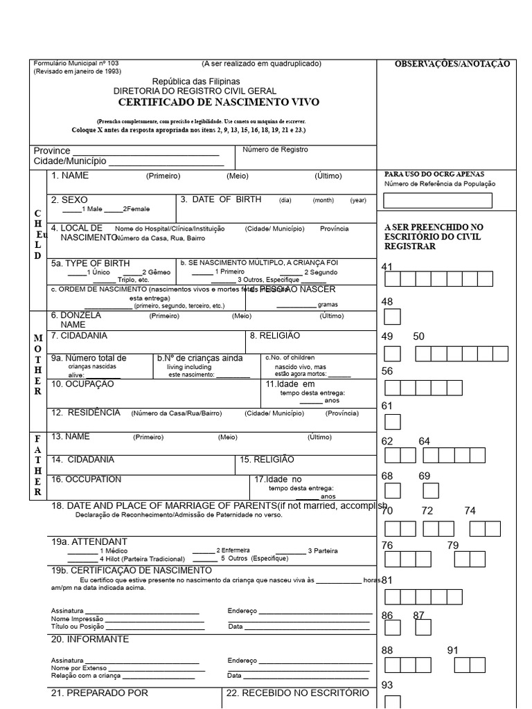 Formulário de Certificado de Nascimento | PDF