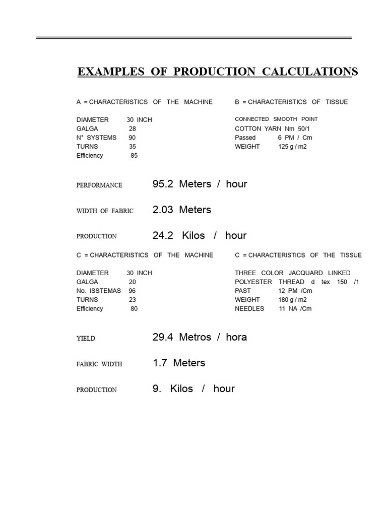 Example of Calculation of Production in Knitting Machines | PDF