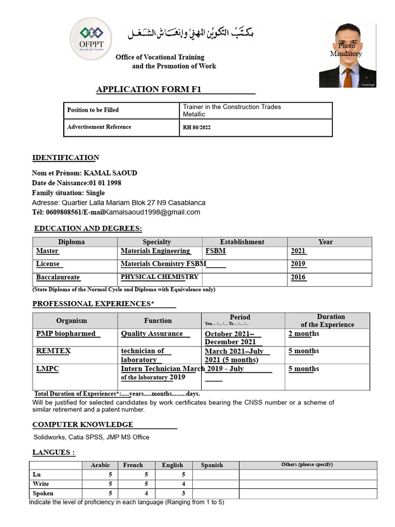 Application Form for Construction Trainer | PDF | Career And Technical ...