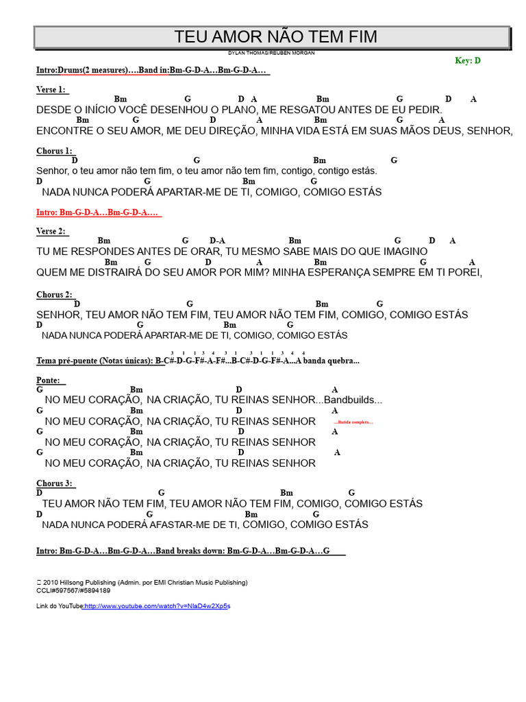 Teu Amor Não Tem Fim - Letra e Acordes | PDF | Amor | Gravação de som