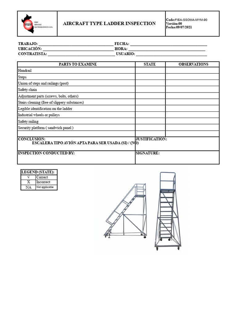 Aircraft Ladder Inspection Checklist | PDF