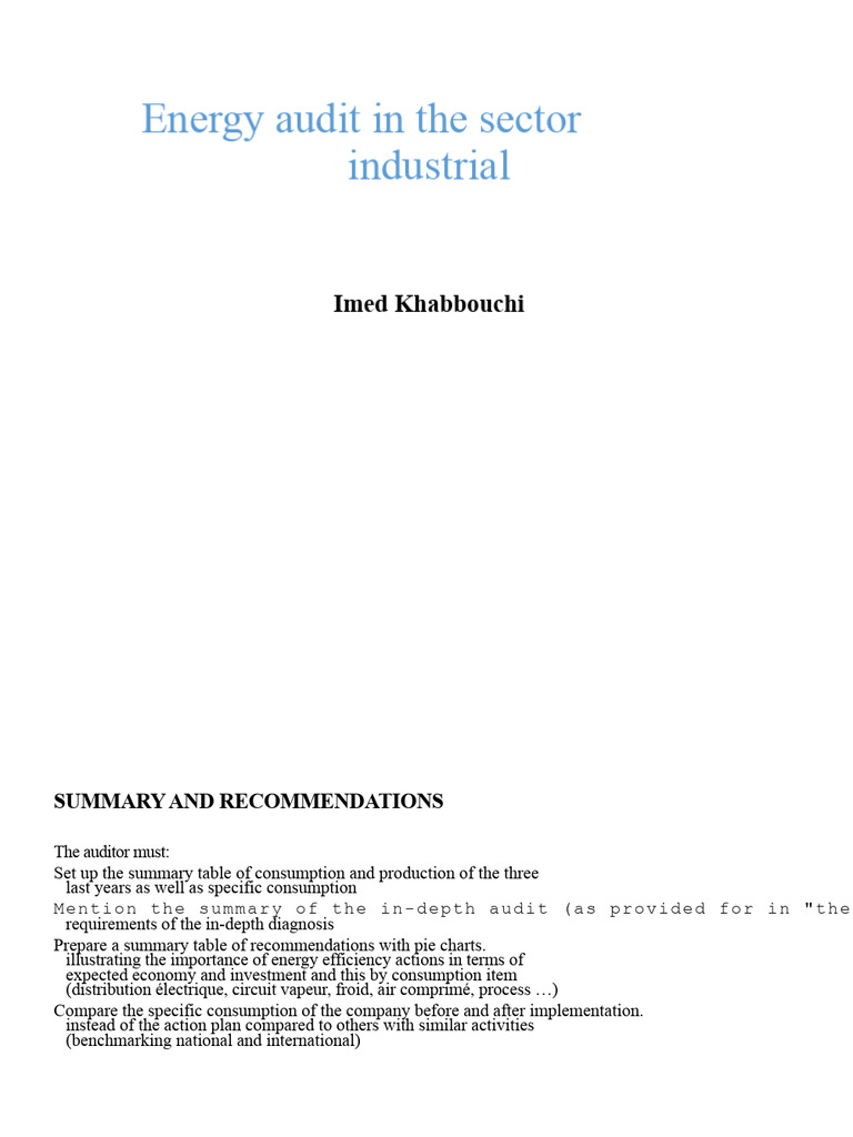 Industrial Energy Audit Summary and Recommendations | PDF | Audit | Steam