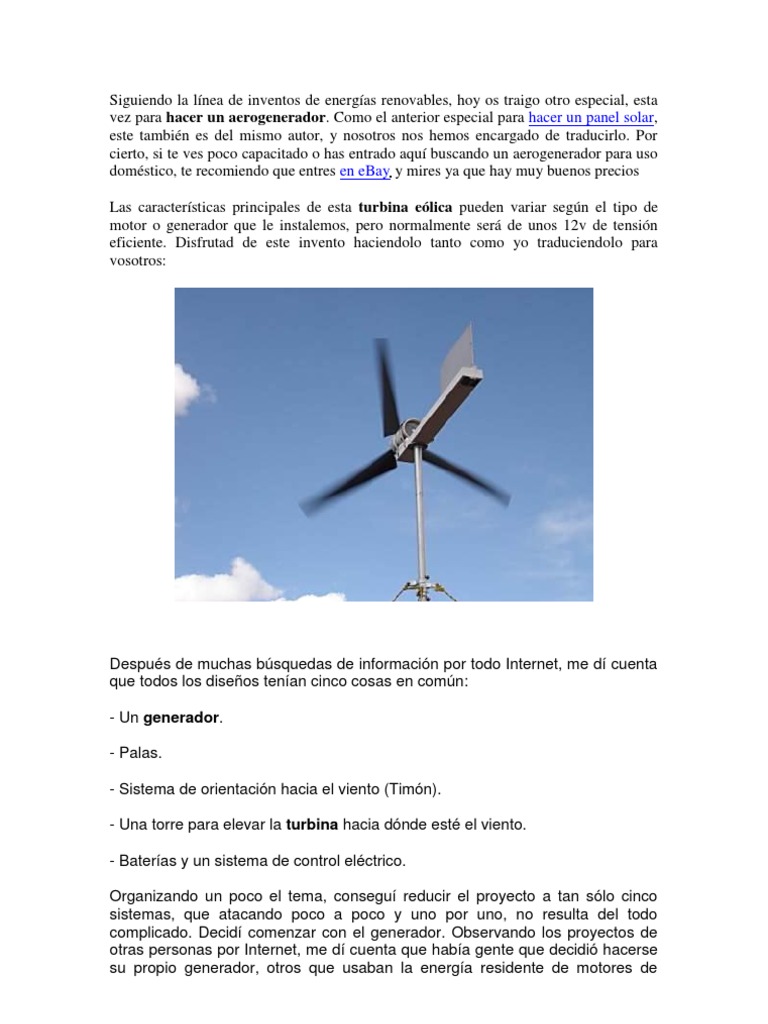 Aerogenerador | PDF | Batería (electricidad) | Turbina eólica