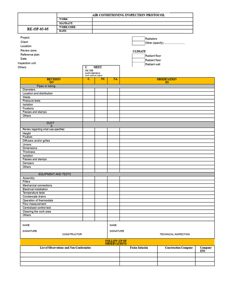 AIR CONDITIONING INSPECTION PROTOCOLS | PDF | Pipe (Fluid Conveyance ...