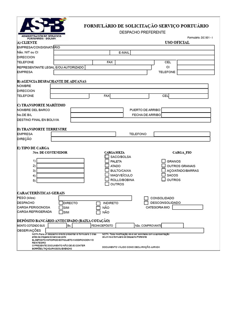 Formulário DP 1 ASPB | PDF