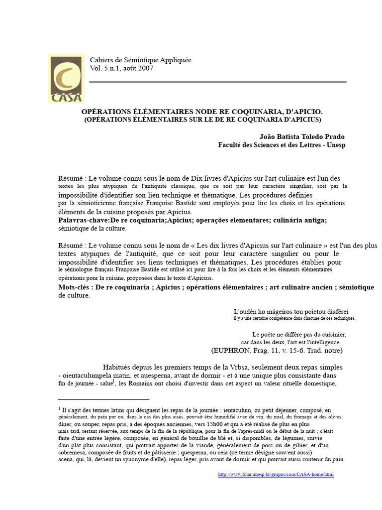 Opérations élémentaires d'Apicius | PDF | Repas | Nourritures