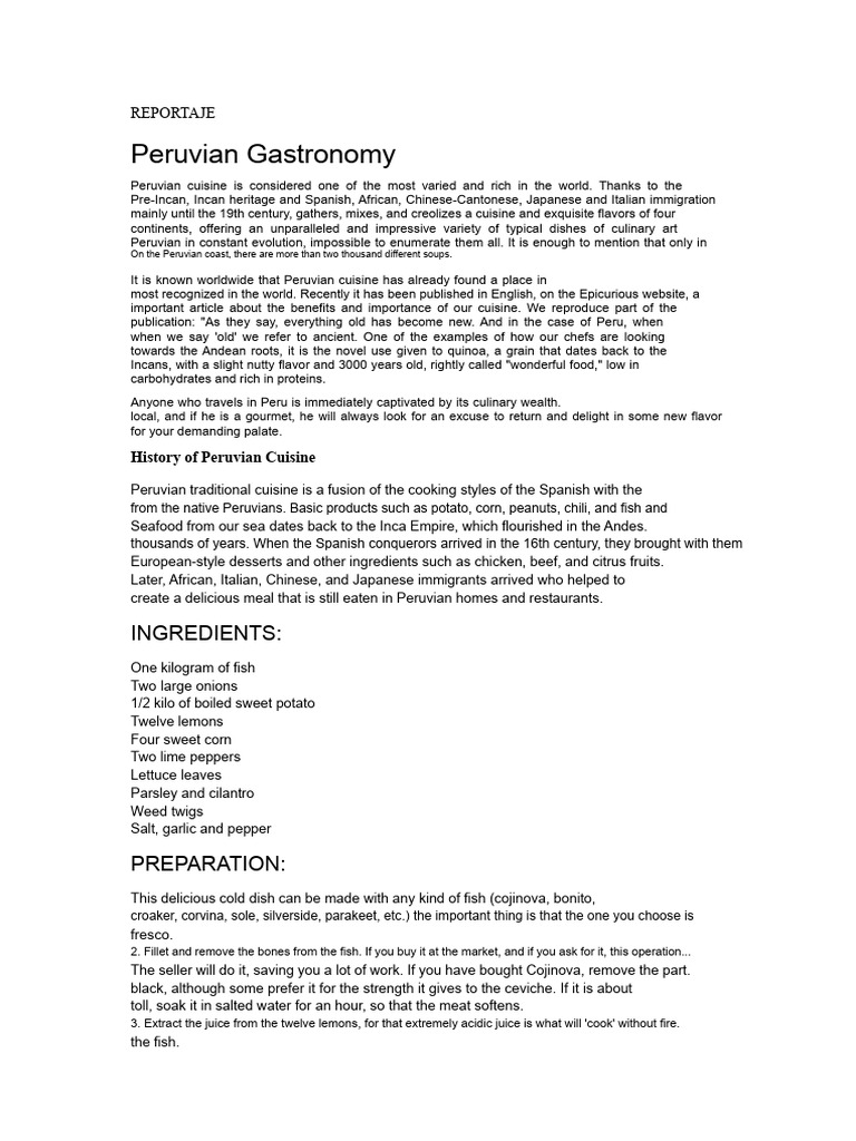 Report On Peruvian Gastronomy | PDF | North American Cuisine | Foods