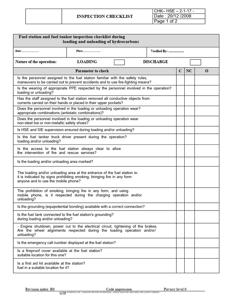 Fuel Station Inspection Checklist | PDF | Truck | Firefighting
