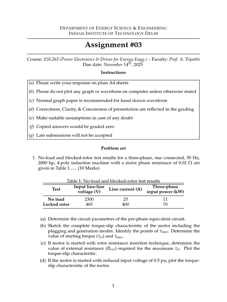 Assignment 03 ESL 263-1 | PDF | Electric Motor | Electrical Equipment