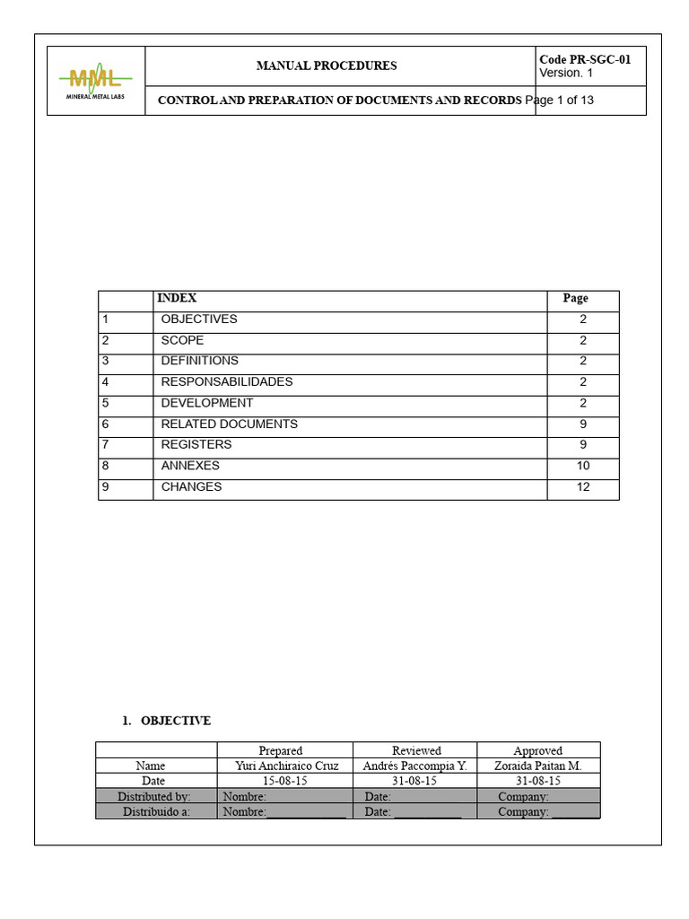 PR-SGC-01 Control and Preparation of Documents and Records | PDF ...
