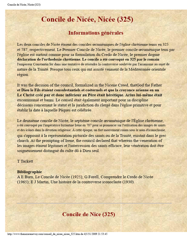 Premier Concile de Nicée en 325 | PDF | Arianisme | Synode