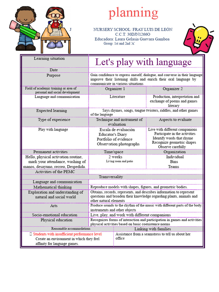 Language Play Activities for Nursery School | PDF | Drawing | Communication