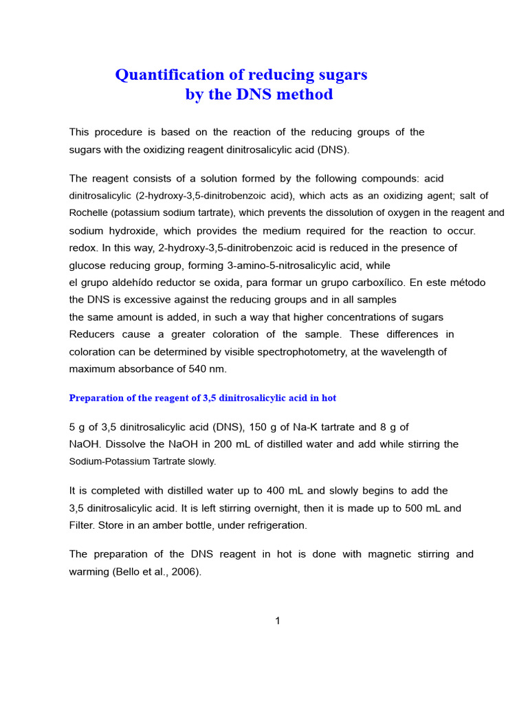 DNS Method for Reducing Sugar Quantification | PDF | Spectrophotometry ...