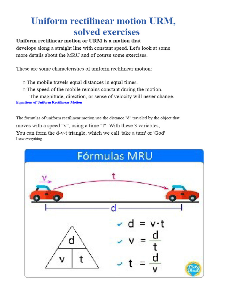 URM and MRUV Exercises Explained | PDF | Acceleration | Force