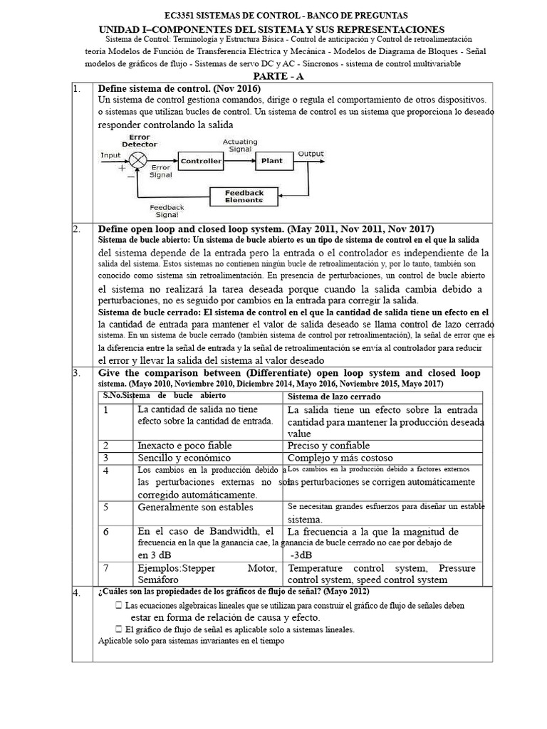 Preguntas sobre Sistemas de Control | PDF | Sistema de control ...