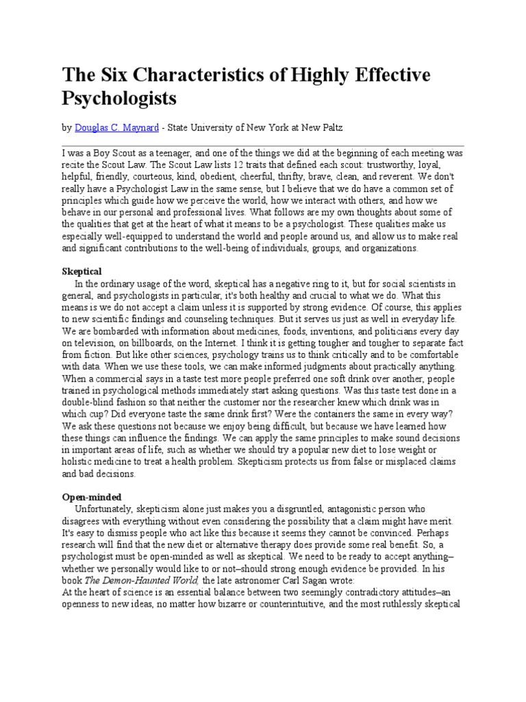 Six Characteristics of Highly Effective Psychologists American