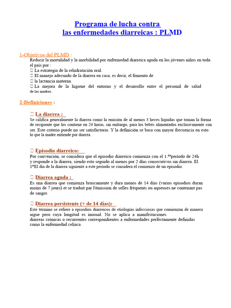 Programa PLMD: Prevención de Diarrea Infantil | PDF | Diarrea | Heces