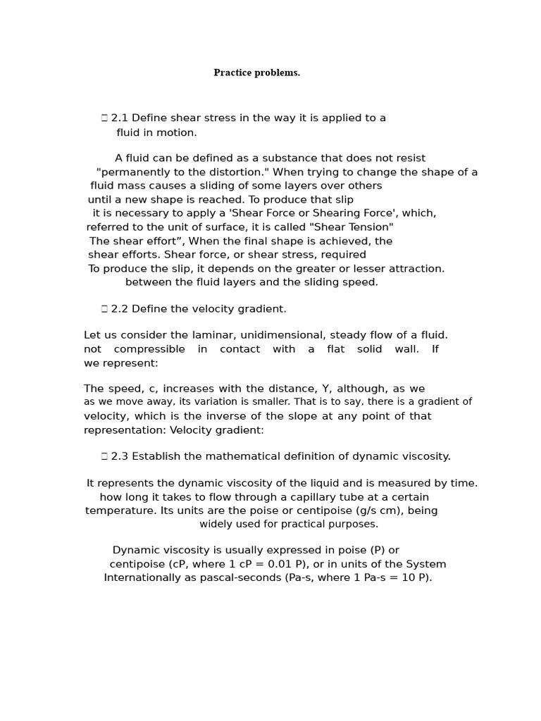 Fluid Mechanics: Viscosity Concepts | PDF | Shear Stress | Viscosity