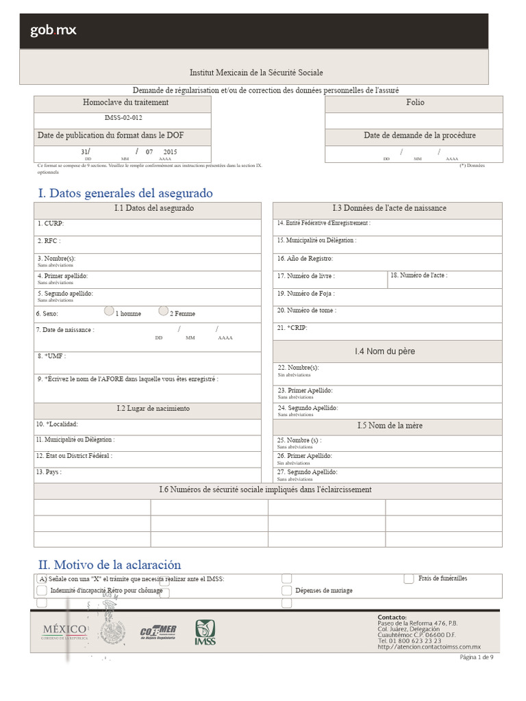Demande de correction IMSS 2023 | PDF | Certificat de naissance ...