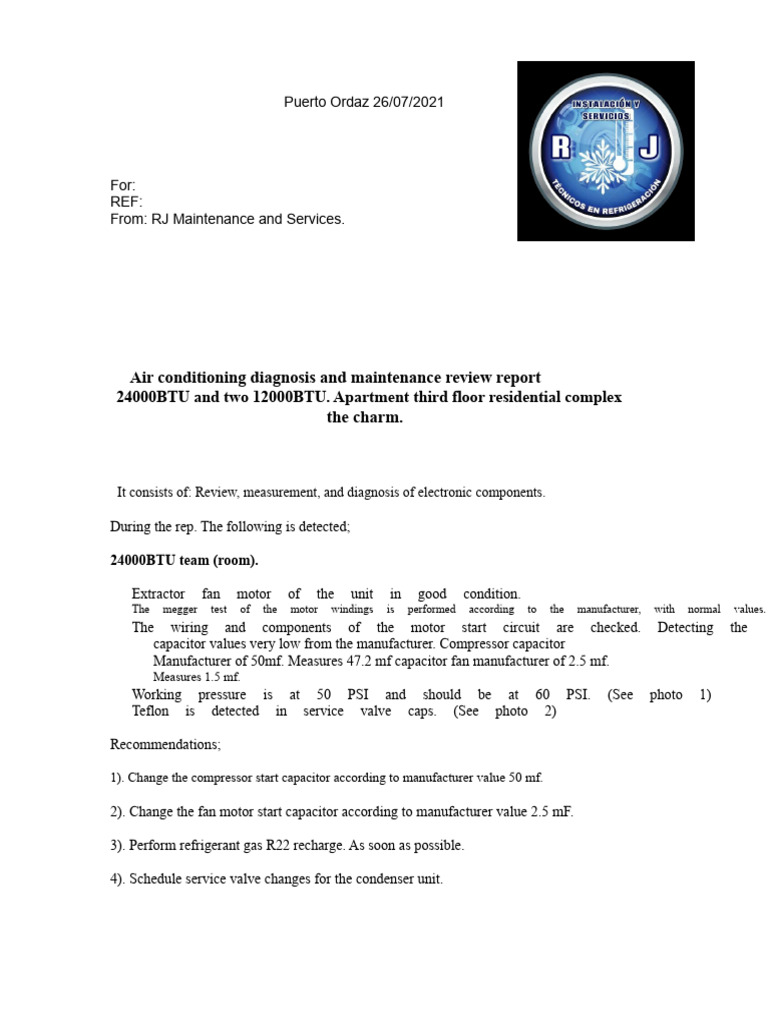 Report On Split Air Conditioning Maintenance. | PDF | Capacitor | Air ...