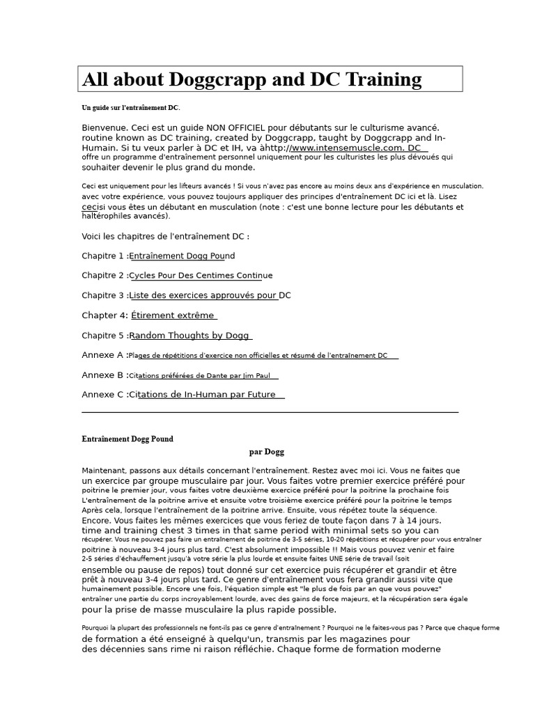 Guide sur l'entraînement Doggcrapp DC | PDF | Musculation | Musculation