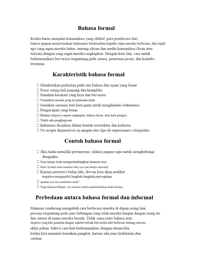 Karakteristik dan Contoh Bahasa Formal | PDF