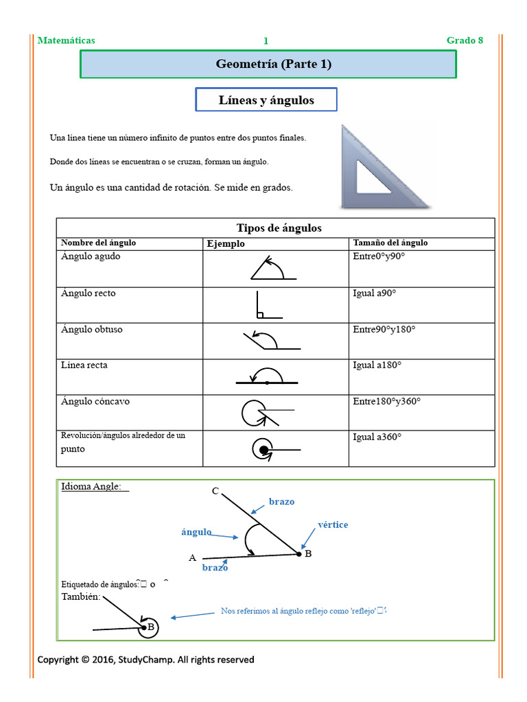 Gr8 Matemáticas Geometría 1 Ángulos Líneas | PDF | Ángulo | Rotación
