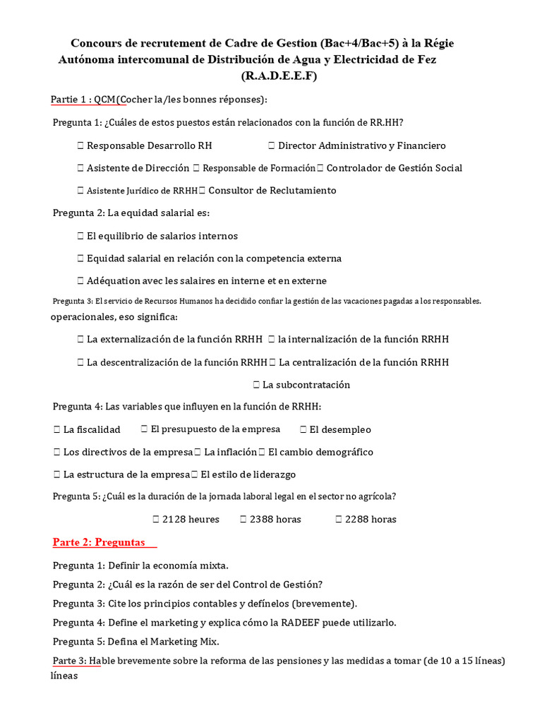 Concurso RRHH en la RADEEF: Preguntas Clave | PDF