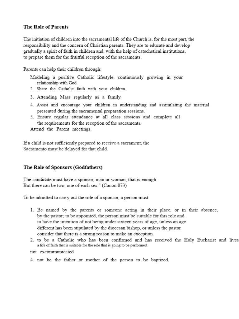 The Role of The Parents Sacraments Martha | PDF | Godparent | Eucharist