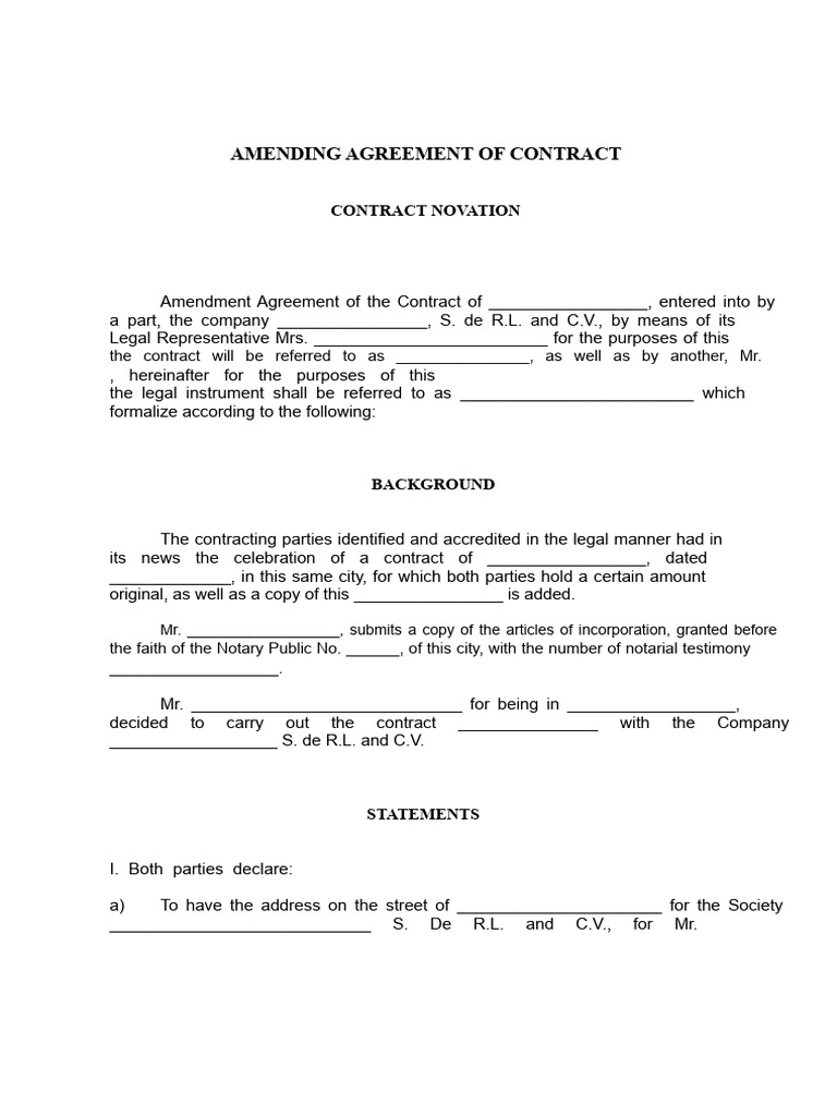 Amendment Agreement of Contract Novation of Contract | PDF | Government ...