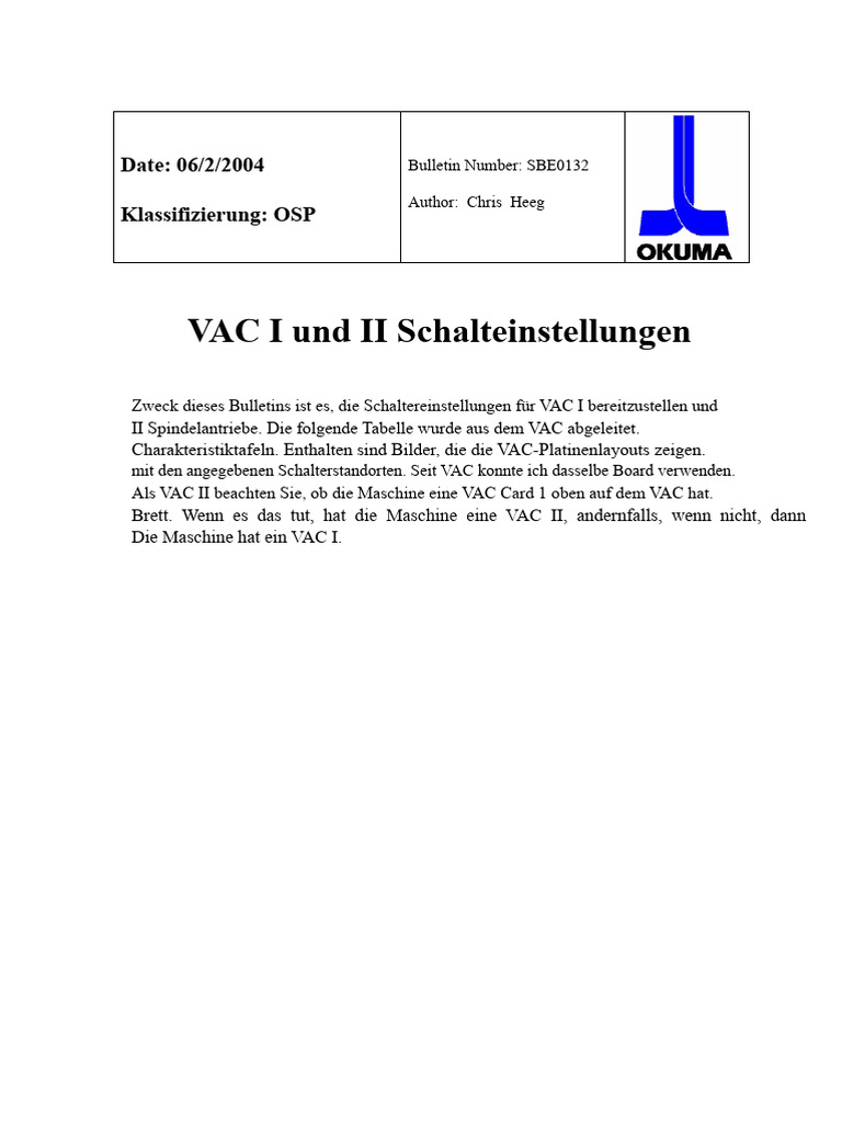 Okuma Vac 1 Vac 2 Schaltereinstellungen | PDF