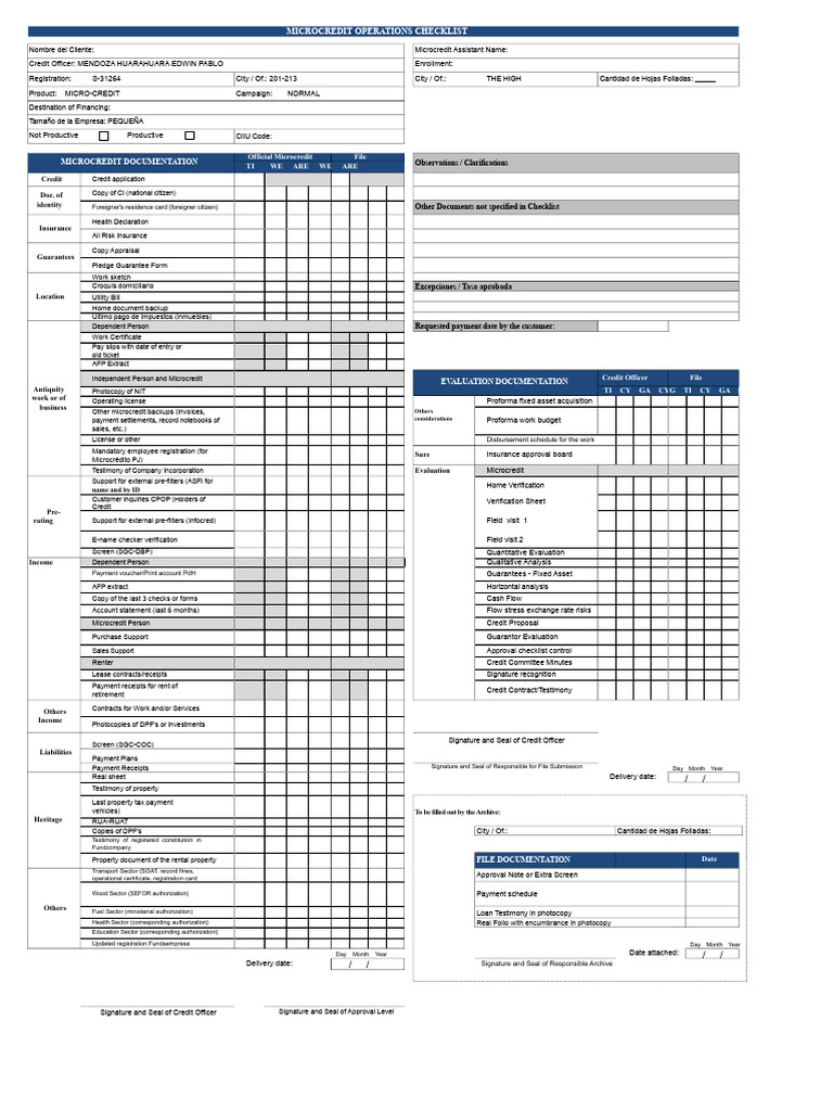 Microcredit Operations Checklist Guide | PDF | Credit | Finance & Money ...
