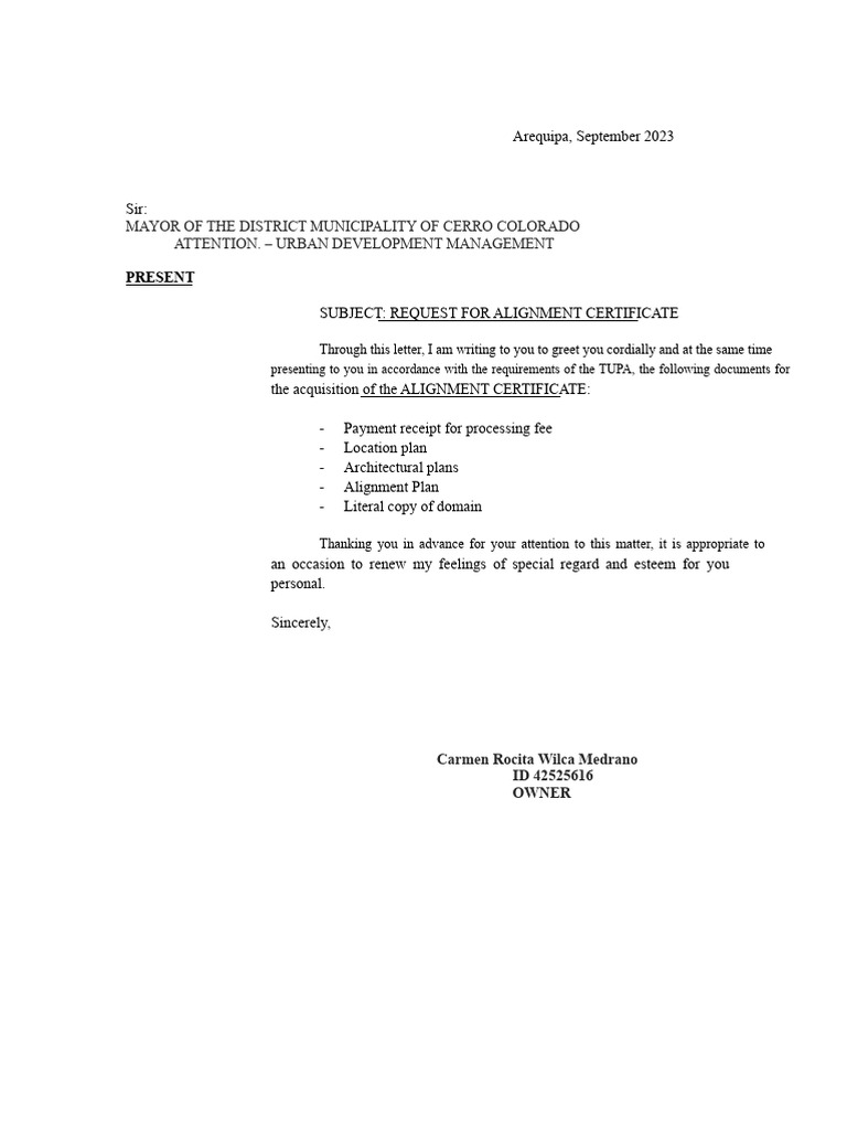 Request for Alignment Certificate Submission | PDF