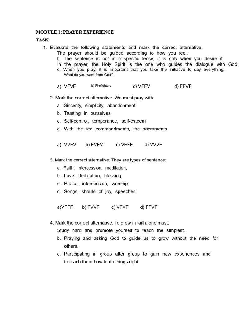 1.3 Questionnaire Topic 1 Prayer Experience | PDF | Prayer | Intercession
