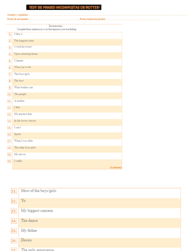Rotter Incomplete Sentences Test | PDF