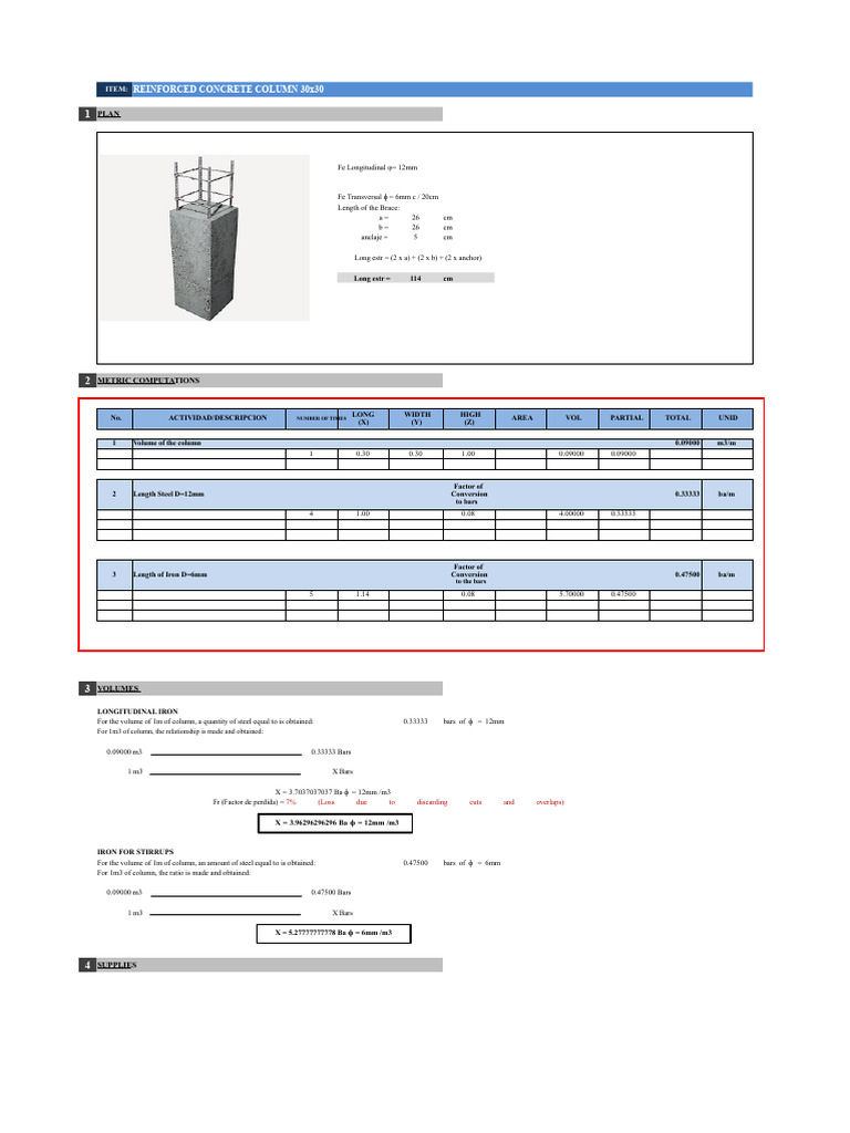 Reinforced Concrete Column Specs 30x30 | PDF | Volume | Civil Engineering
