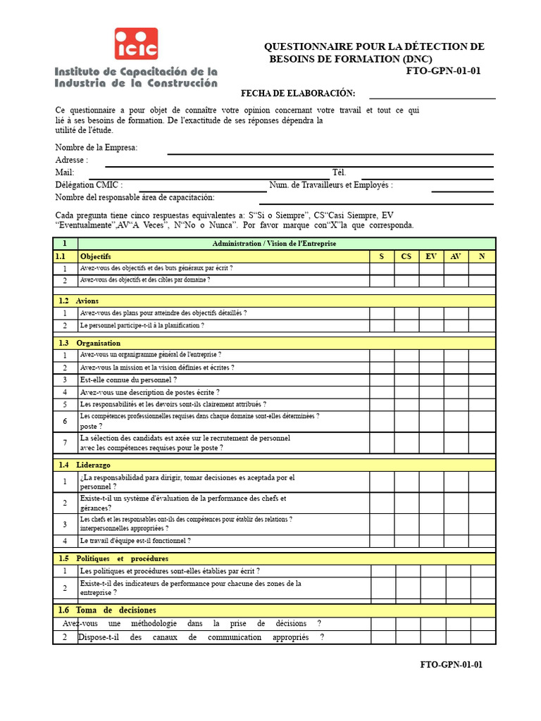 Questionnaire sur les Besoins de Formation | PDF | Gestion des ...