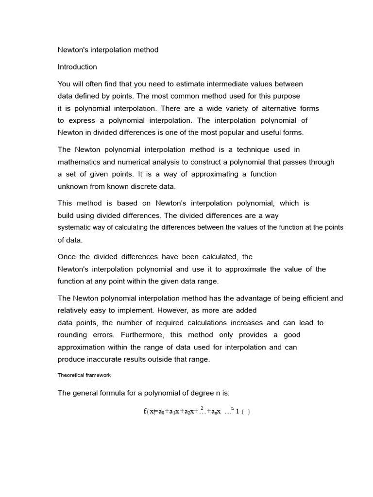 Newton's Interpolating Polynomial Method | PDF | Interpolation | Polynomial