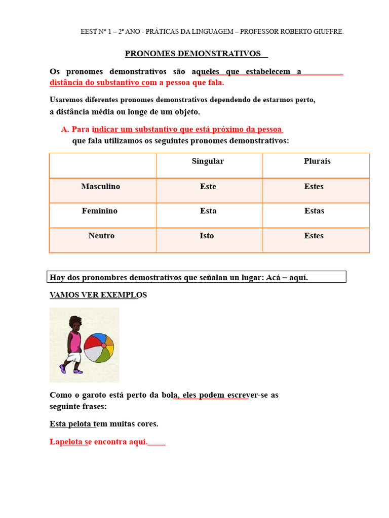 Pronomes Demonstrativos na Língua Portuguesa | PDF | Pronome | Plural