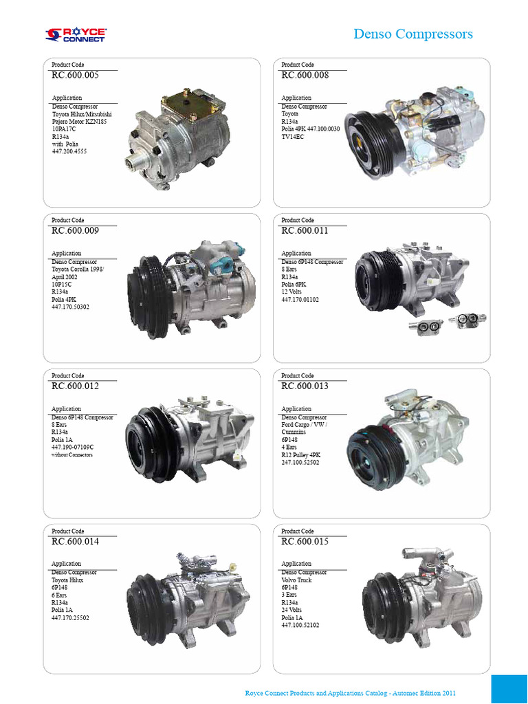 Denso Compressors Product Catalog 2011 | PDF | Car | Automotive Industry