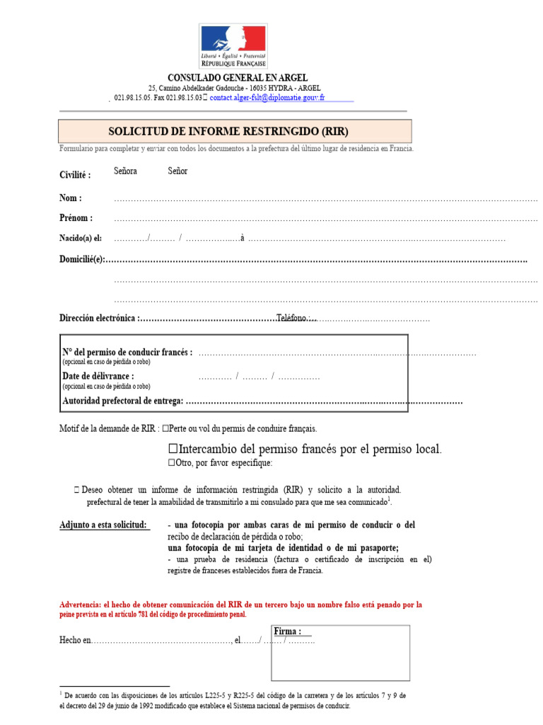 Formulario Solicitud Rir - PDF | PDF | Gobierno y personalidad